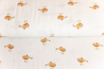 Musselin, Double Gauze, mit Walen, wollweiß, 0,5 m
